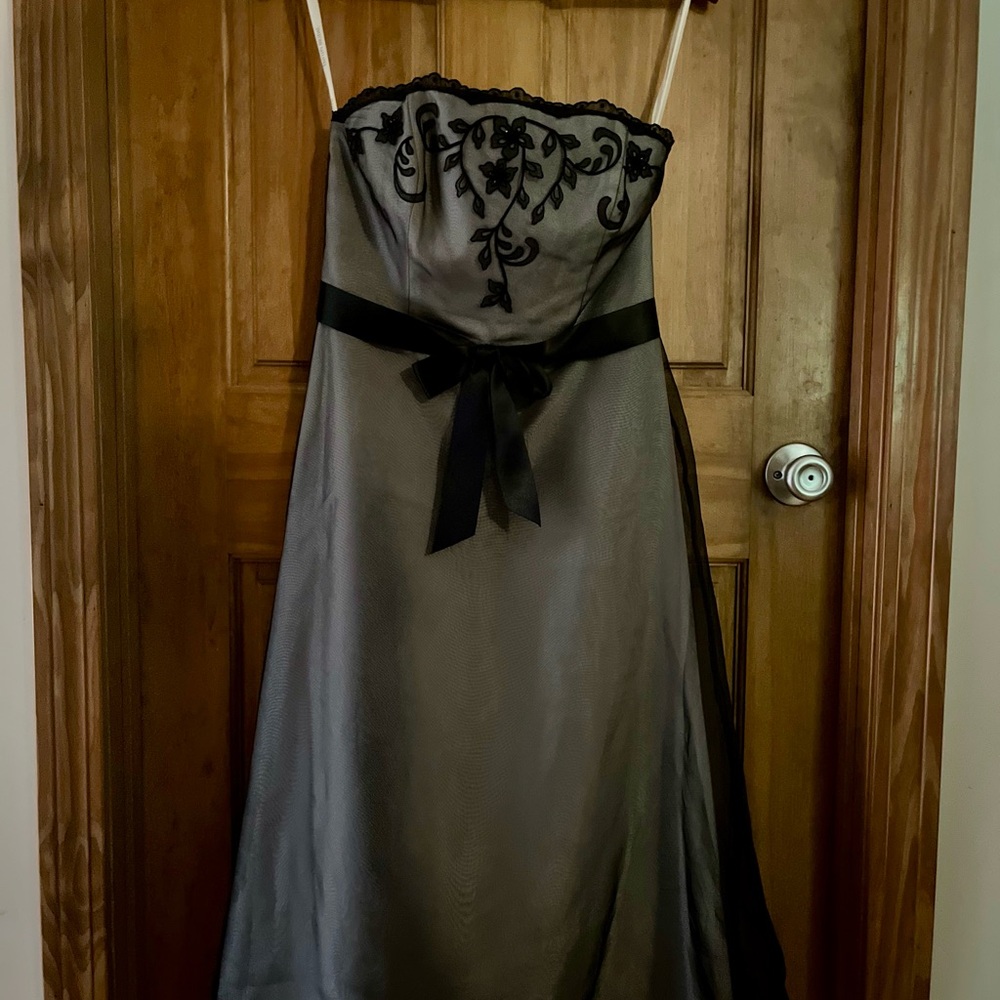 David's Bridal Black Strapless A-Line Dress